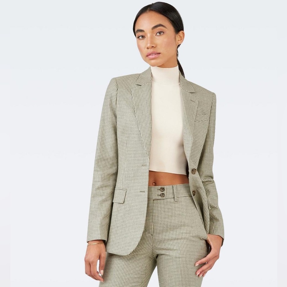 INDOCHINO Brighton Wool Cashmere Check Blazer – Green/Tan Check • Size S • NWoT